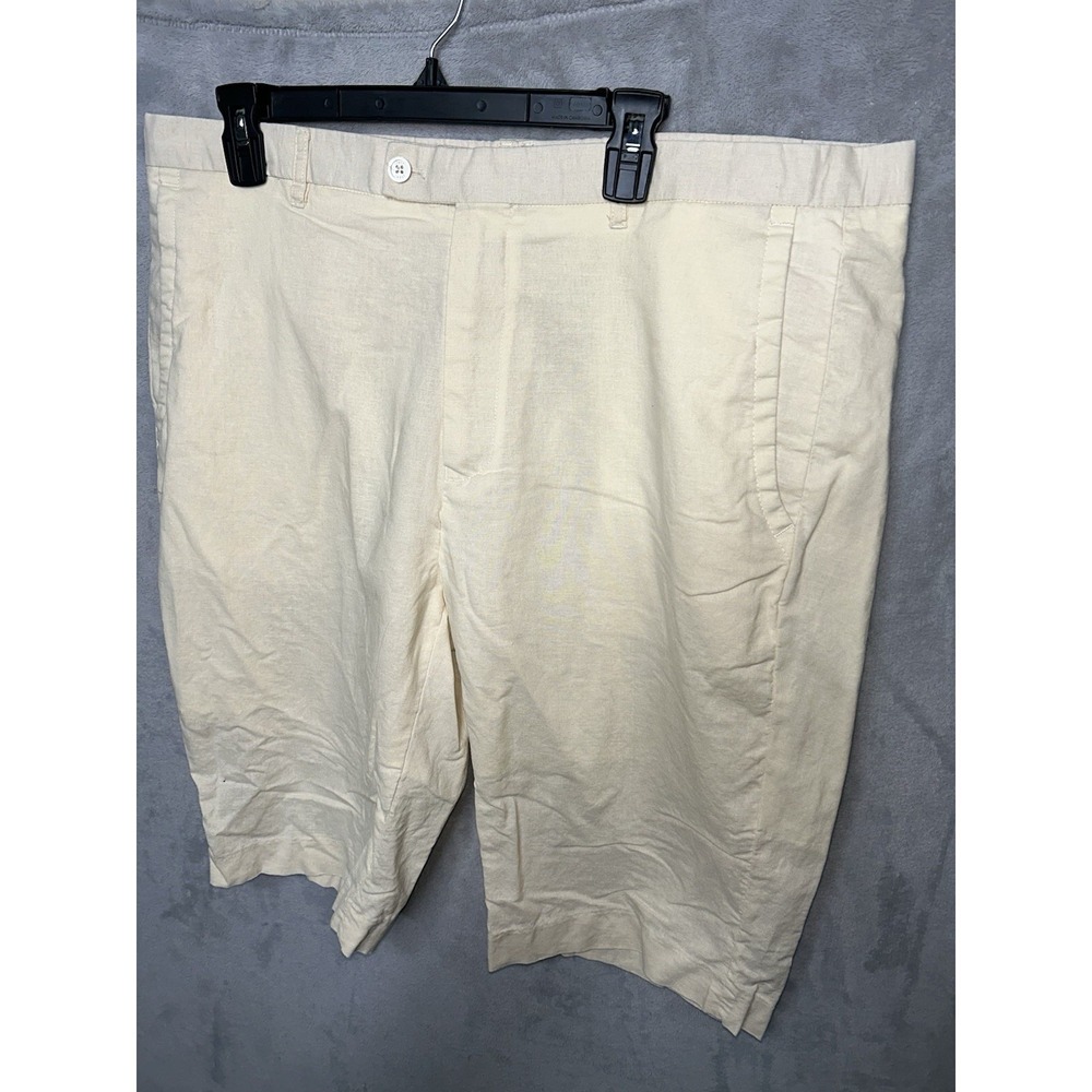 Stacy Adams Linen Blend Pants Tan Size 40w Straight Leg Relaxed Fit Bottoms
